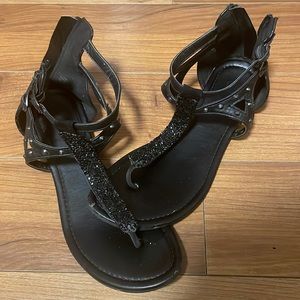 Black studded flat sandals!